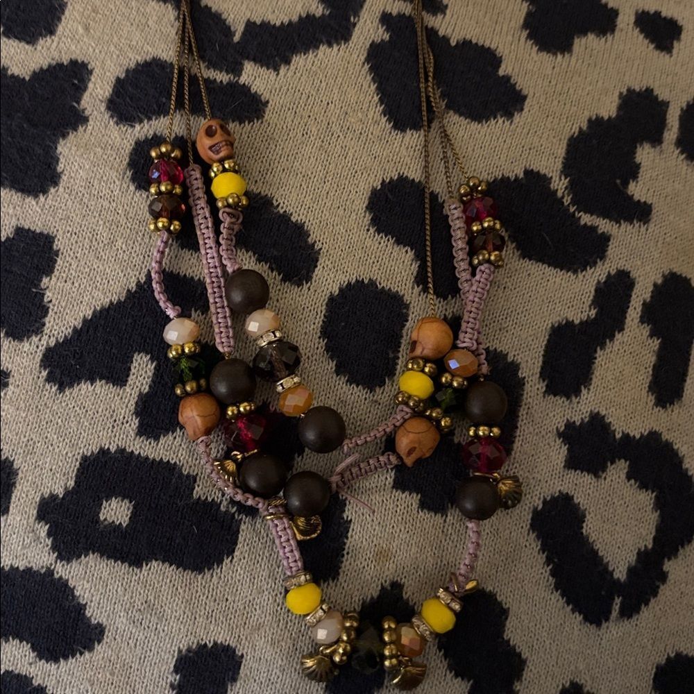 Betsy Johnson Multicolor Beaded Skull  Necklace